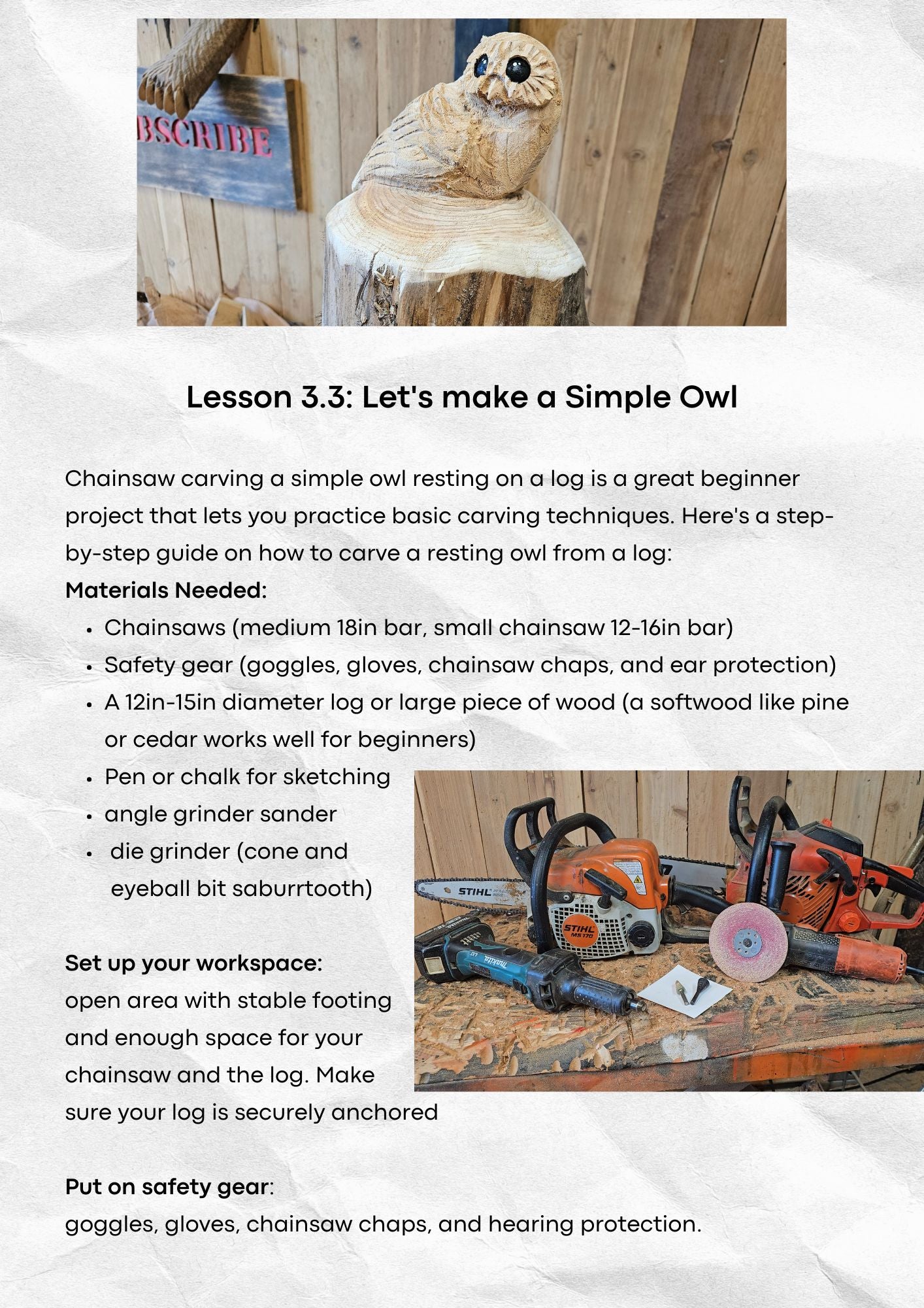 Chainsaw Carving 101 Digital eBook Workbook